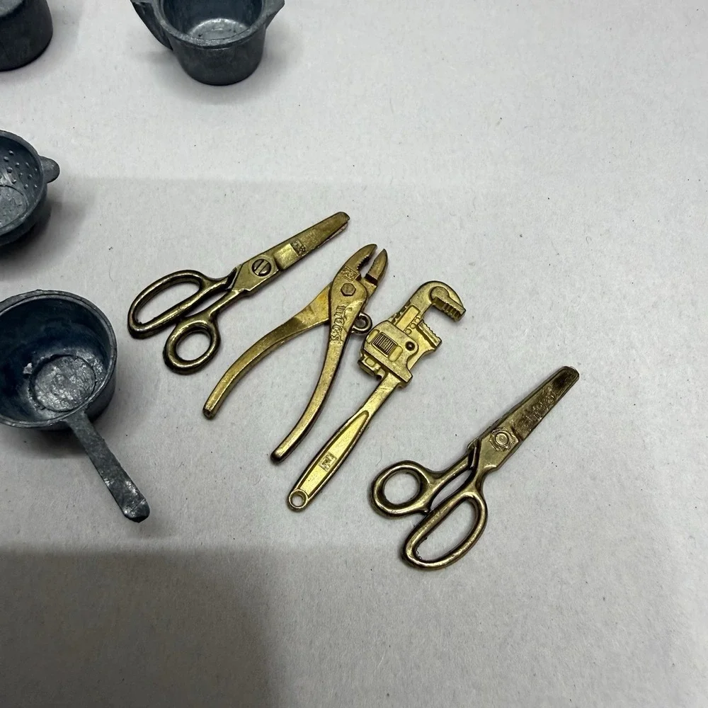 Vintage dollhouse lot miniature cooking pans pots‎ flatware metal tools kitchen